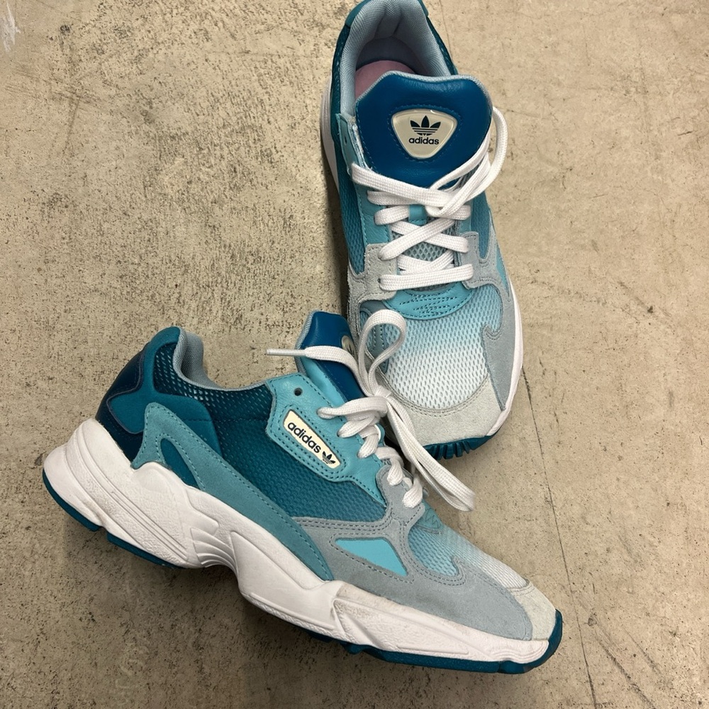 Blue Adidas falcon sneakers
